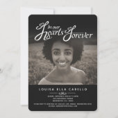 記念撮影ハートの写真葬儀ブラック招待状 招待状 (正面)