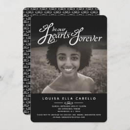記念撮影ハートの写真葬儀ブラック招待状 招待状