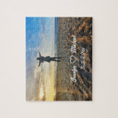 記念撮影ビーチカップル ジグソーパズル (縦)