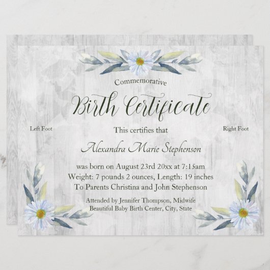 記念新生児機器誕生証明書 (正面/裏面)