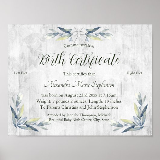 記念新生児機器誕生証明書 ポスター (正面)