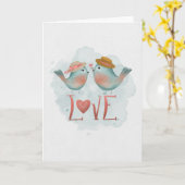 記念日おめでとうございます水色LOVE Birds カード (黄色い花)