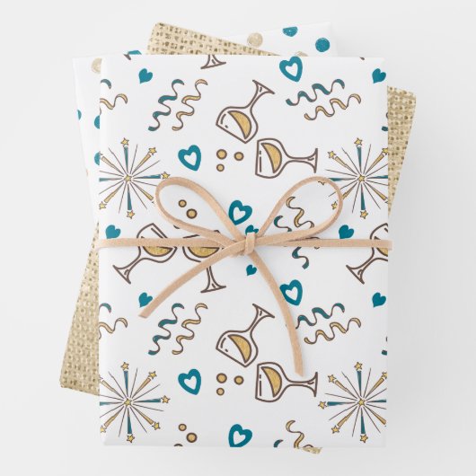 記念日お祝いパターン青/金ゴールドID723 ラッピングペーパーシート (インサイチュ)