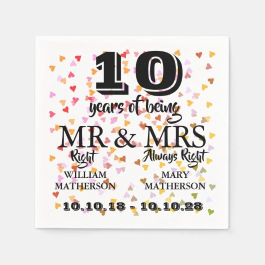 記念日ごとの結婚記念日 Mr Mrs Right スタンダードカクテルナプキン (正面)