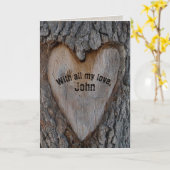 記念日におすすめの木のハートの彫刻 カード (黄色い花)