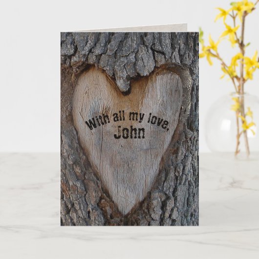 記念日におすすめの木のハートの彫刻 カード (黄色い花)