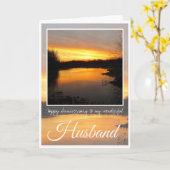 記念日のご主人、ダークオレンジの日の出 カード (黄色い花)