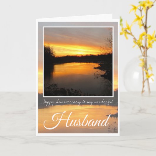 記念日のご主人、ダークオレンジの日の出 カード (黄色い花)