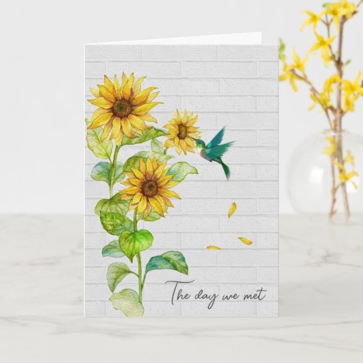 記念日のひまわりとハミングバード カード (黄色い花)