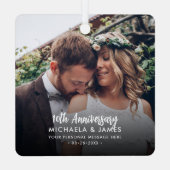 記念日のカップルの名前、メッセージ、2枚の写真 メタルオーナメント (裏面)