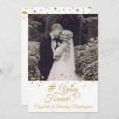 記念日のゴールドハート 年年永遠に フォト 招待状 (正面/裏面)