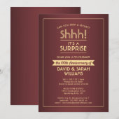 記念日のサプライズパーティー エレガントなバーガンディ＆ゴールド 招待状 (正面/裏面)