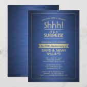 記念日のサプライズパーティー ブラシ仕上げの青と金 招待状 (正面/裏面)