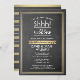 記念日のサプライズパーティー ブラックチョークボード&ゴールド 招待状