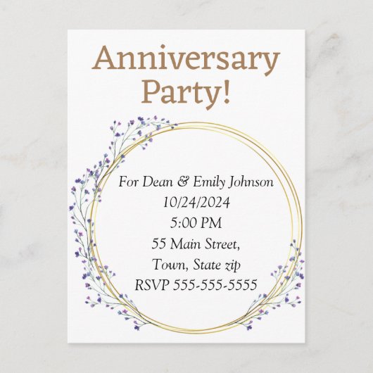 記念日のパーティの招待状 インビテーションポストカード (正面)