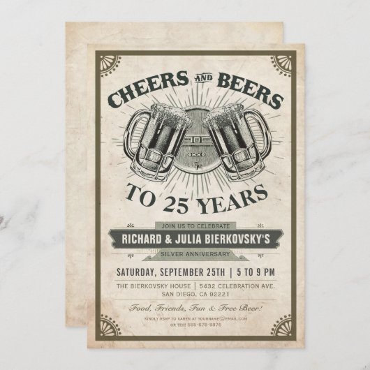 記念日のパーティの招待状 |応援とビール 招待状 (正面/裏面)
