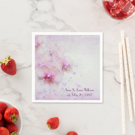 記念日のピンクの蘭と泡 スタンダードカクテルナプキン (インサイチュ)