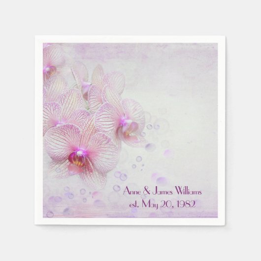 記念日のピンクの蘭と泡 スタンダードカクテルナプキン (正面)