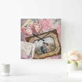 記念日のピ結婚ンク·ハート·ロッケット スクエア壁時計 (ホーム)