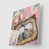 記念日のピ結婚ンク·ハート·ロッケット スクエア壁時計 (傾斜)