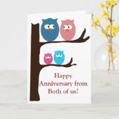 記念日のフクロウ カード (黄色い花)