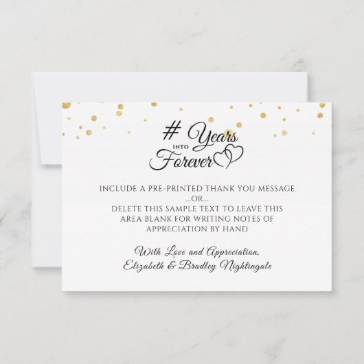 記念日のモノグラム ゴールドハート 永遠への年数 サンキューカード (裏面)