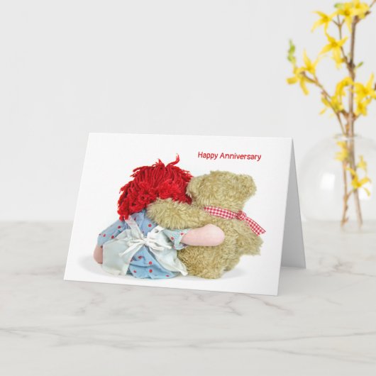 記念日のロマンス人形とクマ カード (黄色い花)