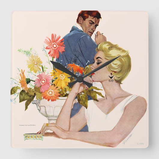 記念日の喧嘩2 スクエア壁時計 (正面)