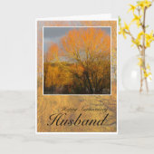 記念日の夫、日焼けの冬の木。 カード (黄色い花)