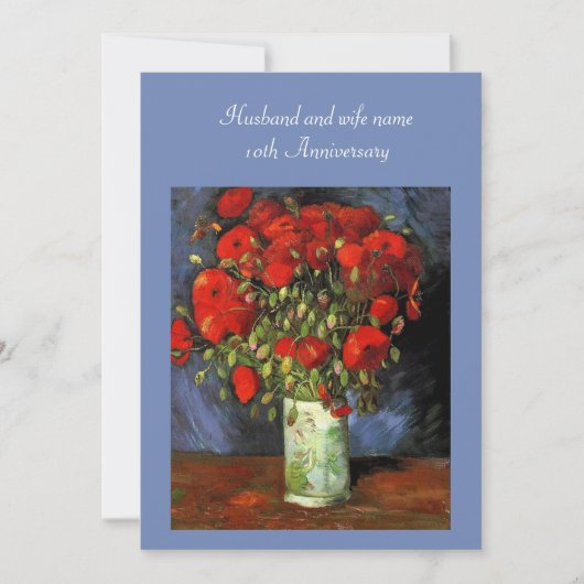 記念日の招待。赤いケシの入った花瓶 招待状 (正面)