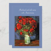 記念日の招待。赤いケシの入った花瓶 招待状 (正面/裏面)
