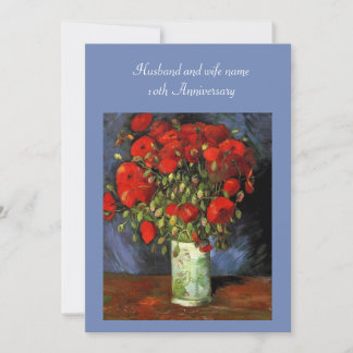 記念日の招待。赤いケシの入った花瓶 招待状