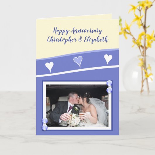 記念日の紫結婚とクリームの写真 カード (黄色い花)