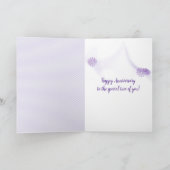 記念日の紫色の花オンホワイトカード カード (内部)