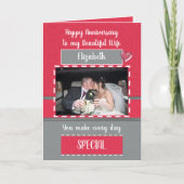 記念日の美しい妻の赤い灰色の写真 カード (正面)