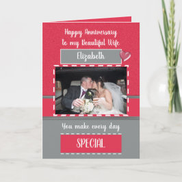 記念日の美しい妻の赤い灰色の写真 カード