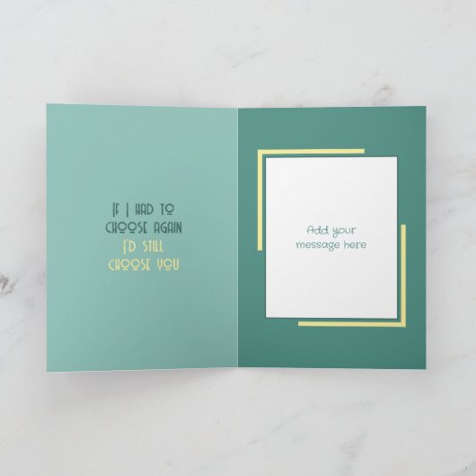 記念日の美しい妻の黄色の緑の写真 カード (内部)