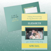 記念日の美しい妻の黄色の緑の写真 カード