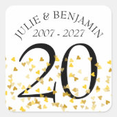 記念日の金ゴールドのハートの紙吹雪 スクエアシール (正面)