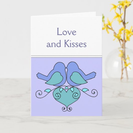 記念日の願い 花のハートを持つ鳥たち カード (黄色い花)