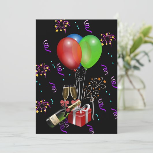 記念日の風船 瓶 バケツ お祝い 招待状 (スタンド正面)