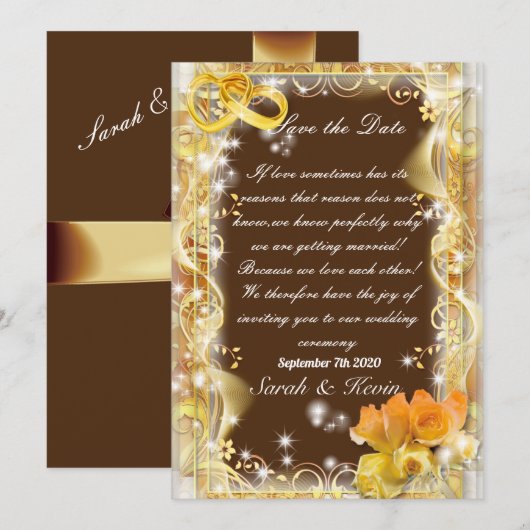 記念日を保存 オレンジゴールド & ブラウンbg 水彩 招待状 (正面/裏面)