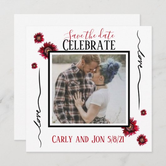 記念日を保存 愛と赤い花 招待状 (正面/裏面)
