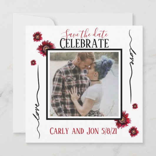 記念日を保存 愛と赤い花 招待状 (正面)