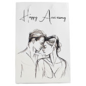 記念日を愛する人のスケッチ・オン・ホワイト ミディアムペーパーバッグ (正面)