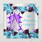 記念日エレガントパーティーティール（緑がかった色）ブルーパープル2 招待状 (正面/裏面)