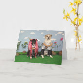 記念日カード、チームを代表している2匹の犬 カード (黄色い花)