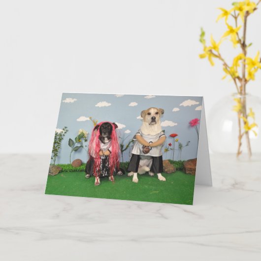 記念日カード、チームを代表している2匹の犬 カード (黄色い花)