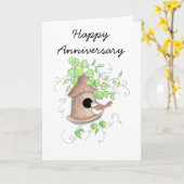 記念日カード、巣箱の《鳥》アメリカゴガラ カード (黄色い花)