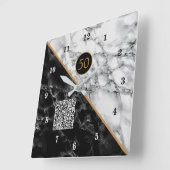 記念日クロックQRコード白黒大理石 スクエア壁時計 (傾斜)